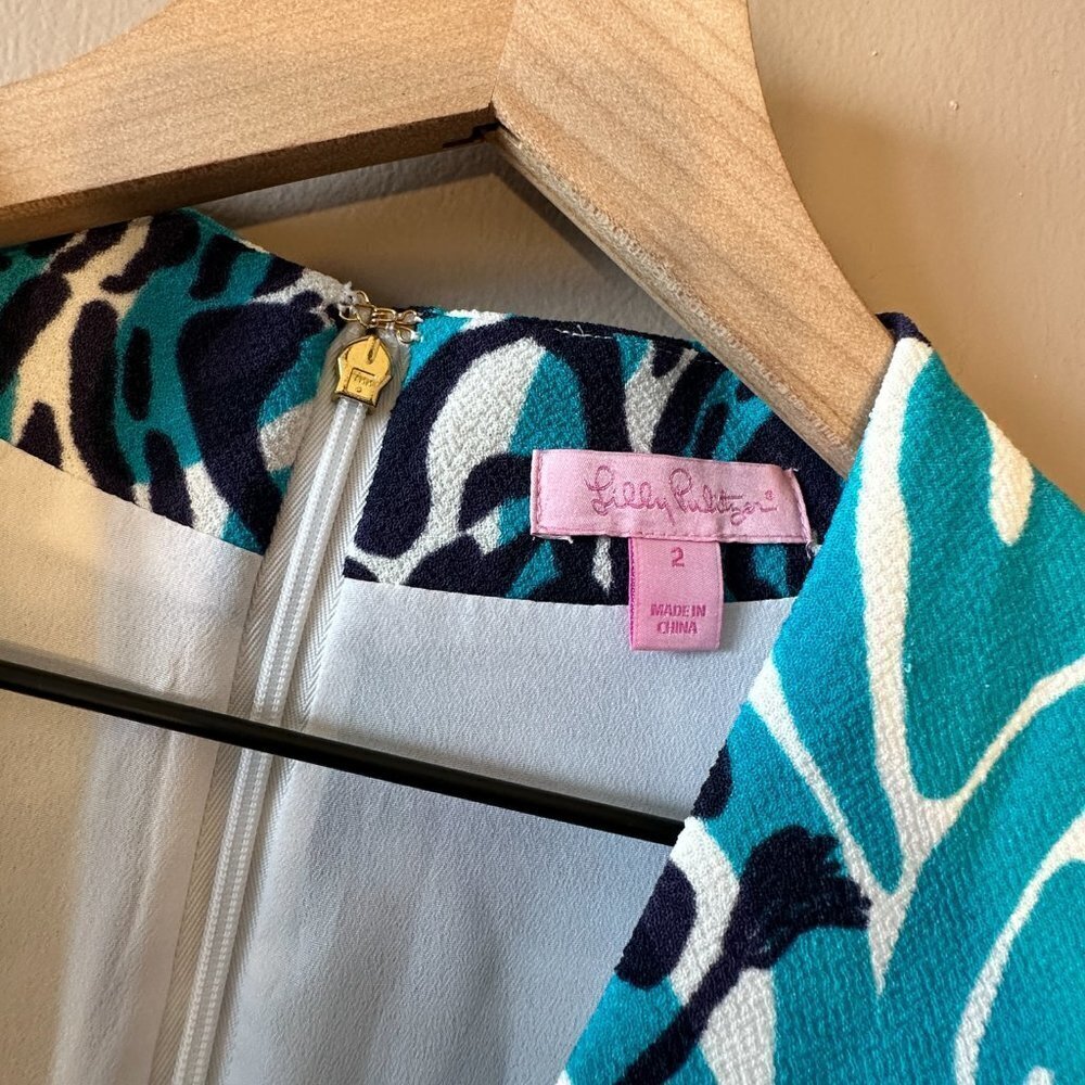 Women's 2 Lilly Pulitzer Devina Tunic Zebra Dress Teal White Funky Print - Picture 5 of 11
